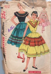 4946 SIMPLICITY 1954 PEASANT SS BLOUSE, 3 TIER FLARE SKIRT PATTERN TEEN 14